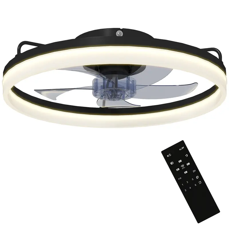 LED Ceiling Fan with Light 40W, Reversible DC Motor, Quiet Ceiling Fan Lamp, Remote Control, 6 Speeds, 3 Light Colors, Timer, for Living Room, 20 in (?50 cm), Black