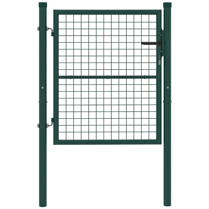 Garden Gate 100x79 cm Steel Bar Fence Gate with Handle Lock and 3 Keys for Outdoor Patio Green