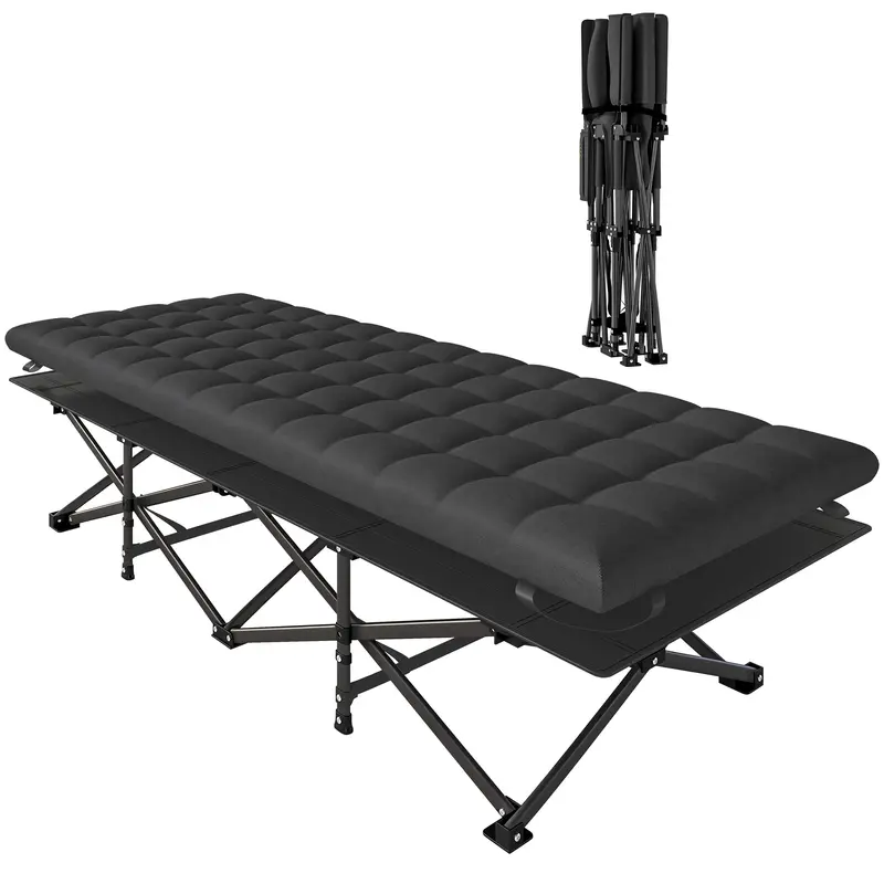 Folding Camping Cot with Carry Bag, 200 x 80 x 40 cm (78.7" x 31.5" x 15.7"), Up to 200 kg (441 lb) – Guest Bed for Adults, Indoor/Outdoor/Travel, Black