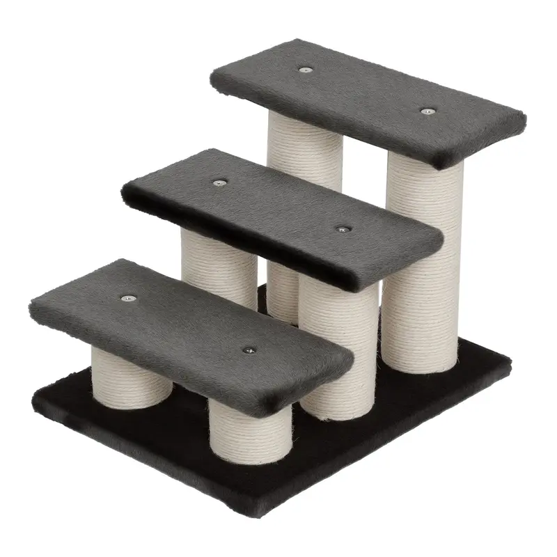 Escalier PawHut pour animaux - 3 marches - 34 cm - Escalier pour chiens et chats - Rampe d'accès pour lit, canapé, fauteuil - Gris foncé