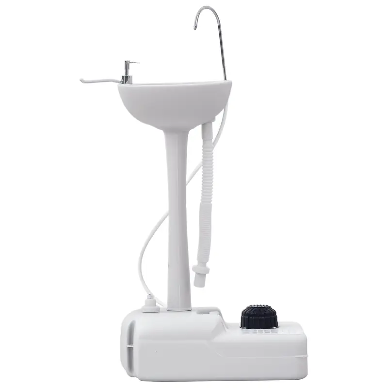 Portable Sink Outdoor Washing Station for Outdoor Activities and Camping with 17L Water Tank Soap Dispenser Towel Rack and 2 Wheels HDPE 51x33.5x103 cm Light Gray