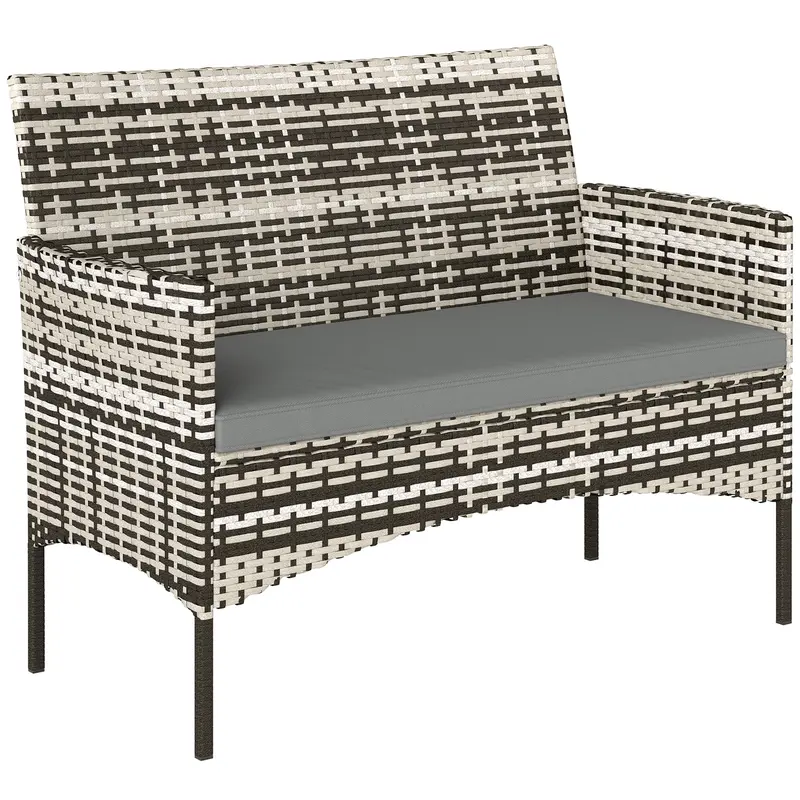 2 Seater Rattan Garden Sofa Outdoor Loveseat with Cushions, Weatherproof PE Wicker Patio Sofa for Balcony Porch Backyard Light Gray