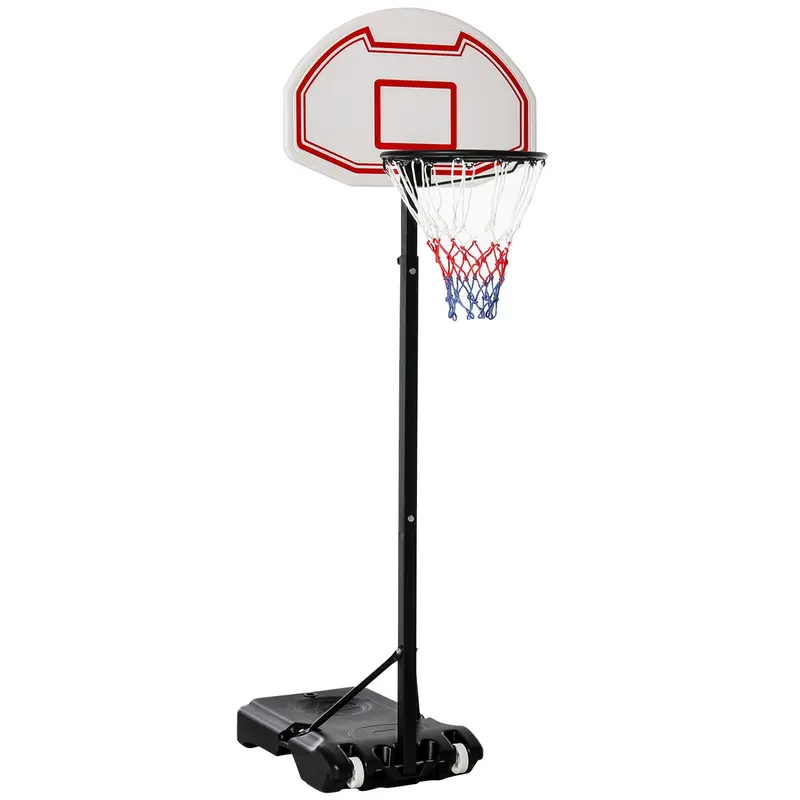 Panier de Basket Portable HOMCOM pour Extérieur avec Roues, Hauteur Ajustable 155-210 cm, Support de Basket Portable avec Roues, Panier de Basket en PE + Acier