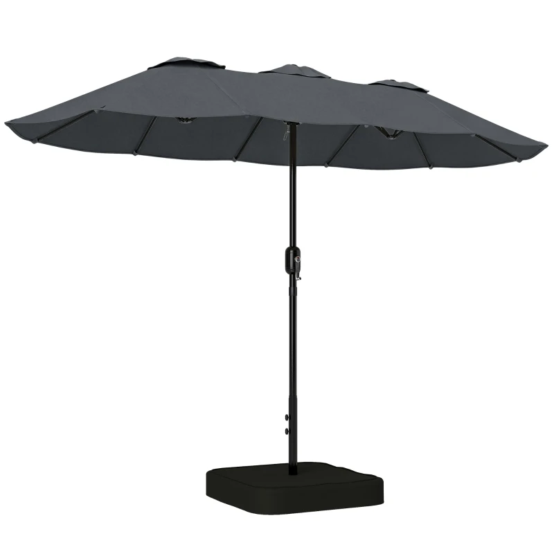 Double Canopy Garden Umbrella 3 x 1.5 m (9.8 x 4.9 ft) with Cross Base & Sandbags, Crank, 12 Ribs, UV50+, Dark Gray