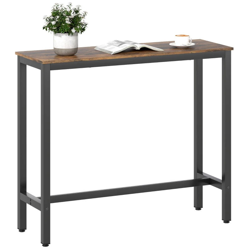 Rectangular Bar Table – Space-Saving Counter-Height Kitchen Table with Steel Frame, Adjustable Feet, Rustic Brown Wood-Effect