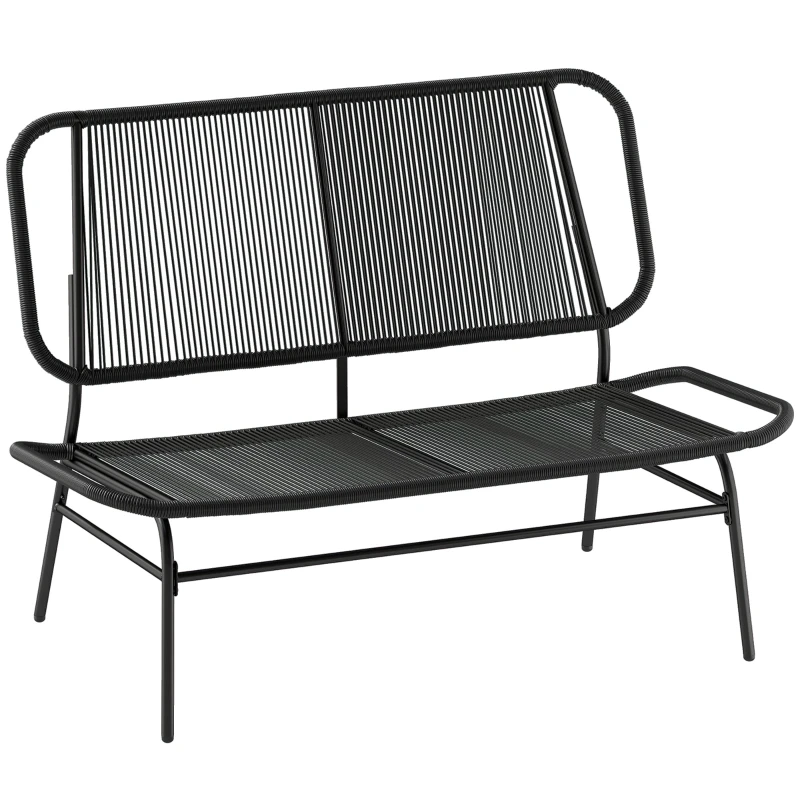 2-Seater Outdoor Rattan Sofa — PE Wicker Seat & Back, Powder-Coated Steel Frame, 529 lb Capacity, Black