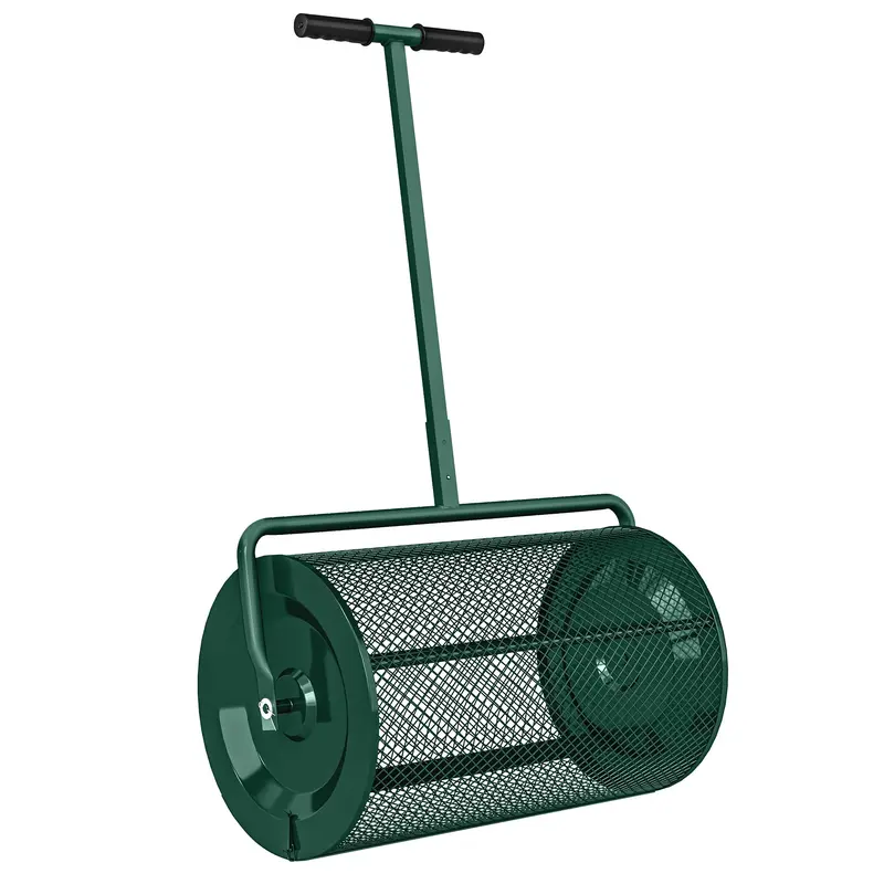75L Compost Spreader – Metal Mesh Basket, T-Handle, Adjustable Height Lawn & Garden Fertilizer Spreader, Green