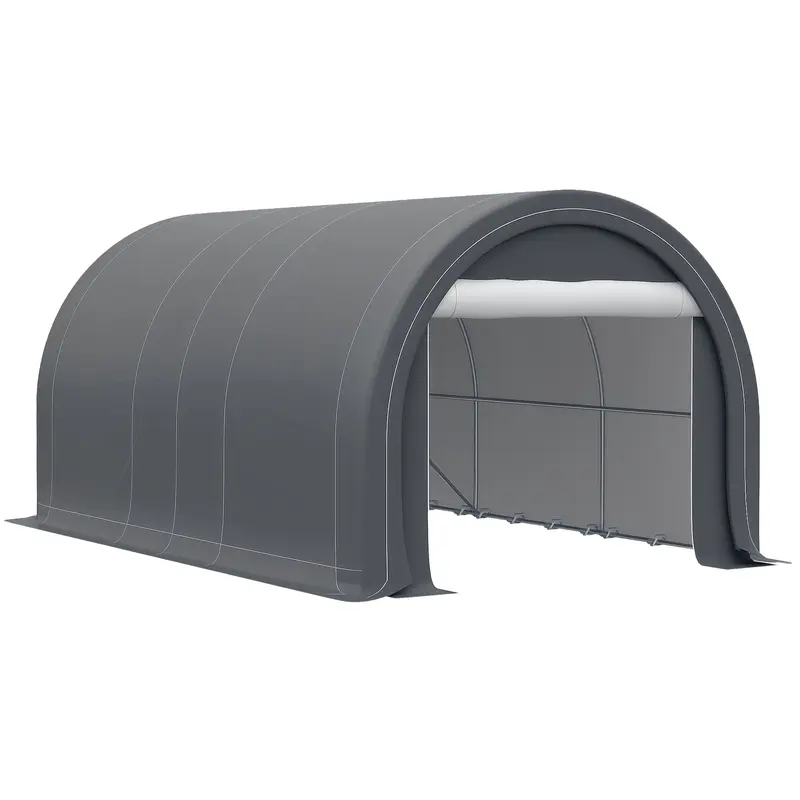 5x3m Outdoor Car Garage Carport Anti-UV with Removable PE Fabric Canopy and Galvanized Steel Frame Gray