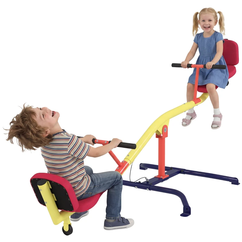 Children's 360° Rotating See-Saw Swing, Padded Seats with Backrests, Up to 441 lb (200 kg), 99.6 × 37.8 × 29.5 in (253 × 96 × 75 cm), Multicolor