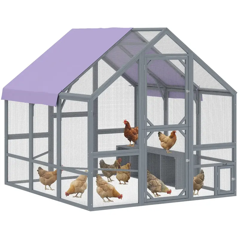 Walk-In Chicken Run — approx. 43 sq ft (4 m2), Weatherproof Cover, 2 Nest Boxes & 2 Perches, Safety Lock — Fits 8–10 Hens, Dark Gray