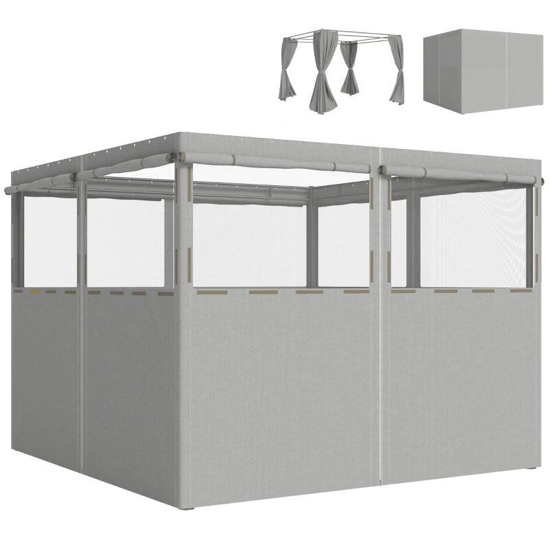 4 Gazebo Sidewalls for 10 x 10 ft Canopy, 8 Roll-Up Mesh Windows, UPF30+, Waterproof — Light Gray