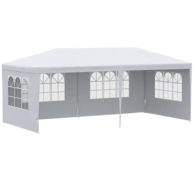 Tonnelle de Jardin Outsunny avec Parois Détachables 6x3 m Pavilion avec 4 Fenêtres Transparentes 12 Orifices de Drainage et Cadre en Acier Anti-UV Imperméable pour Terrasse Extérieure Blanc