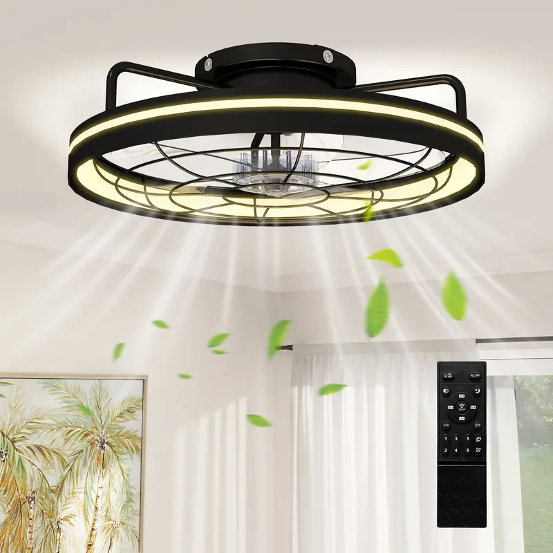Ceiling Fan with Light, Remote Control, 19 in (48 cm), 40W LED Ceiling Light & Fan, 3 Color Temperatures, Timer, 6 Speeds, Dimmable, Quiet DC Motor, Black Shade