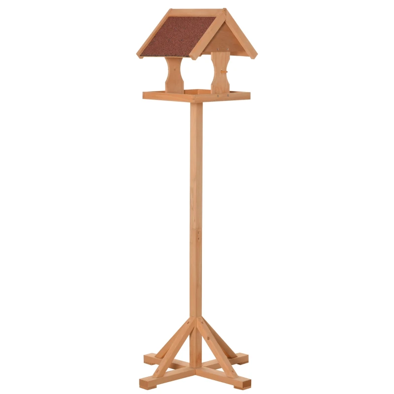 Outdoor Wooden Bird Feeder with Weatherproof Roof, 55 x 55 x 144 cm (21.7 x 21.7 x 56.7 in) — Natural Wood