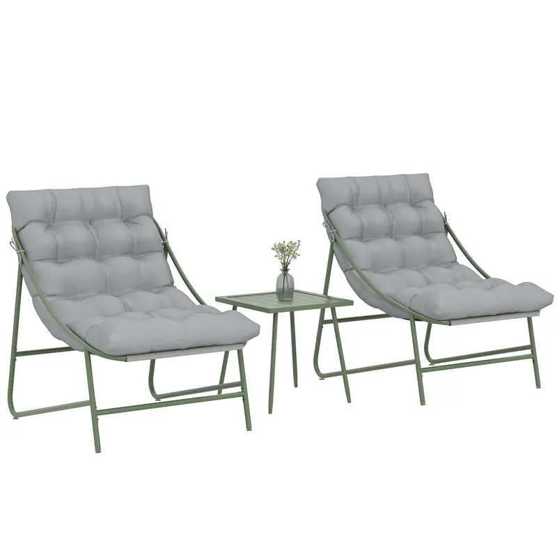 Outsunny 3‑teilige Outdoor‑Bistrogarnitur mit Kissen – 2 Lounge‑Sessel & Beistelltisch, pulverbeschichteter Stahlrahmen, Hellgrau