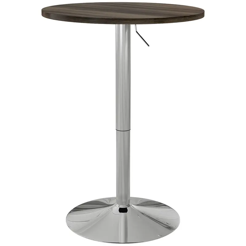 Round Adjustable Bar Table for 2, 27.2–35.8 in Height, 360° Swivel Top, Steel Base, Walnut