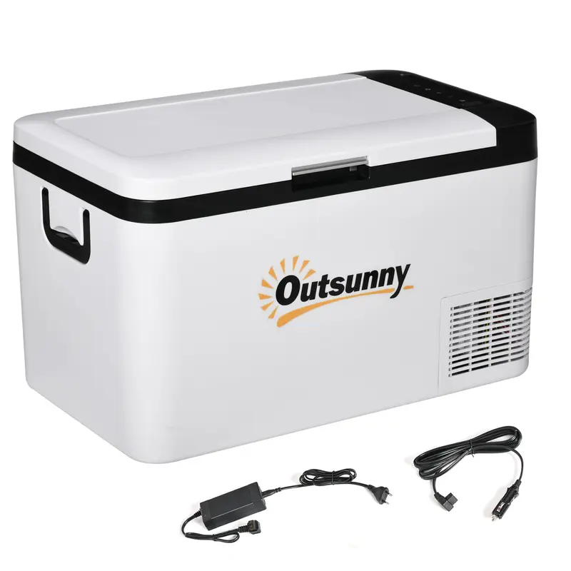 Portable Electric Cooler 25L 12/24V up to -20℃ Compressor Fridge and Freezer for Car with LED Light and Foldable Handles Low Energy Consumption for Home Camping 58.5x33.5x35.2 cm White