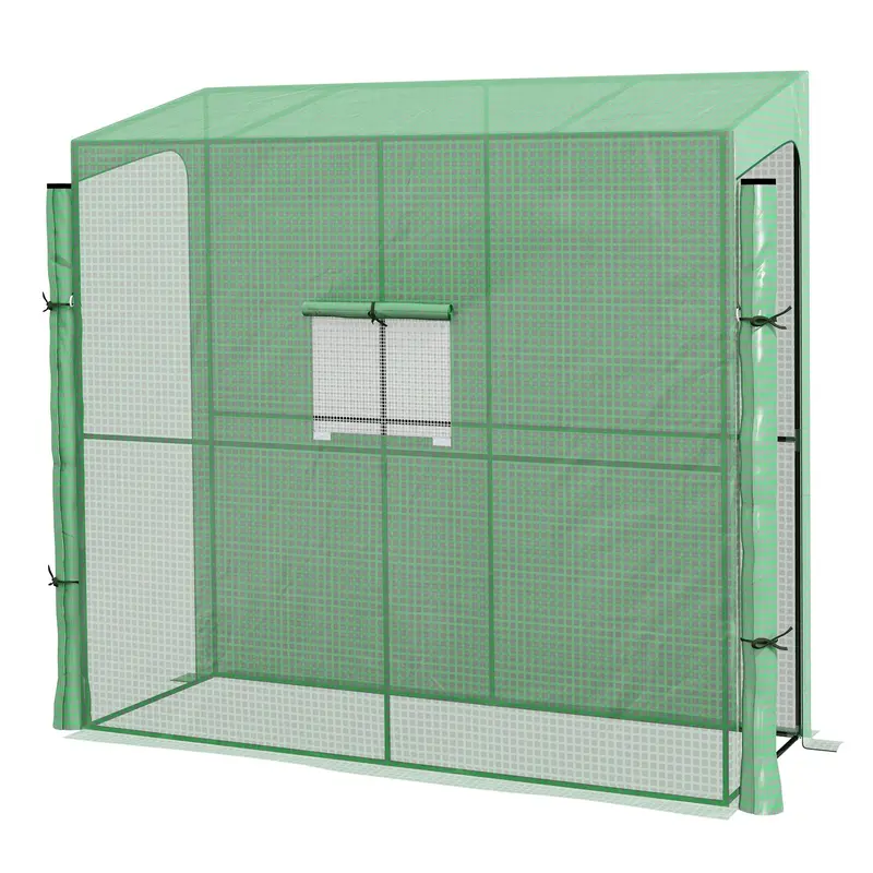 Serre en Film Outsunny, Serre avec Deux Portes, Maison à Tomates Éolienne avec Fenêtre Latérale, Protection UV pour Jardin, PE, Vert, 200 x 80 x 200 cm