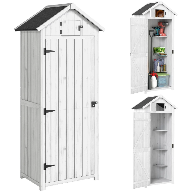 Outdoor Garden Cabinet, Pine Storage Shed for Tools, 3 Shelves, 2 Lockable Doors, Bitumen Sloped Roof, 77 x 54.2 x 179 cm (30.3 x 21.3 x 70.5 in), Treated Pine, Light Gray