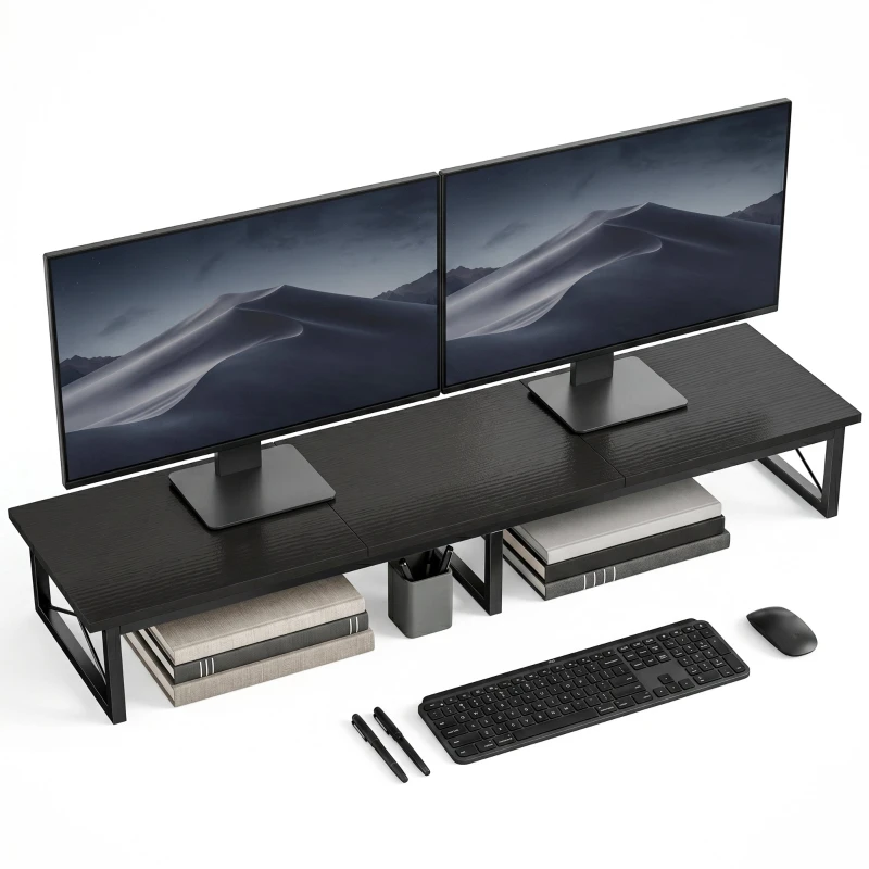 Wooden Monitor Riser with 2 Storage Compartments — 45 x 11.8 x 6.5 in, Holds up to 44 lb, Fits up to 72" — Black