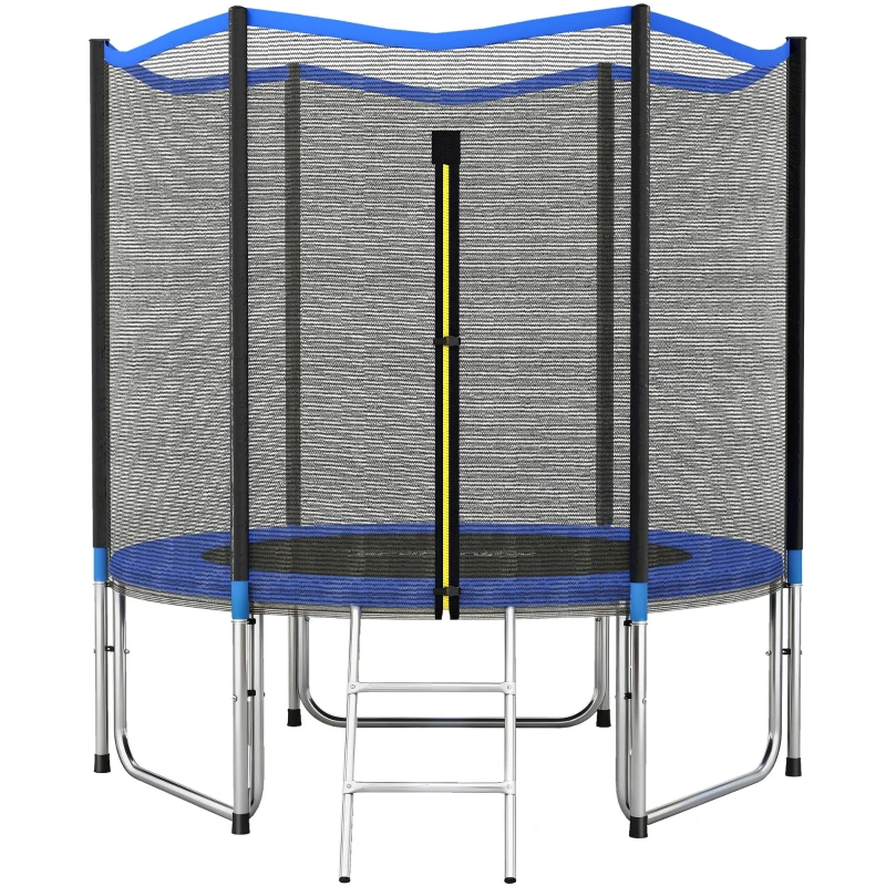 SPORTNOW Adult Trampoline Ø244 cm (8 ft) with Safety Enclosure, 2-Step Ladder, 25 cm Spring Pad, Galvanized Steel Frame — 100 kg (220 lb) Capacity, Blue