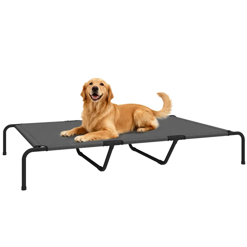 Elevated Outdoor Dog Bed for Large Dogs – Cooling Washable Mesh with Steel Frame, Outdoor Pet Cot for Camping, 60 x 37 x 9 in (152 x 94 x 23 cm), Gray