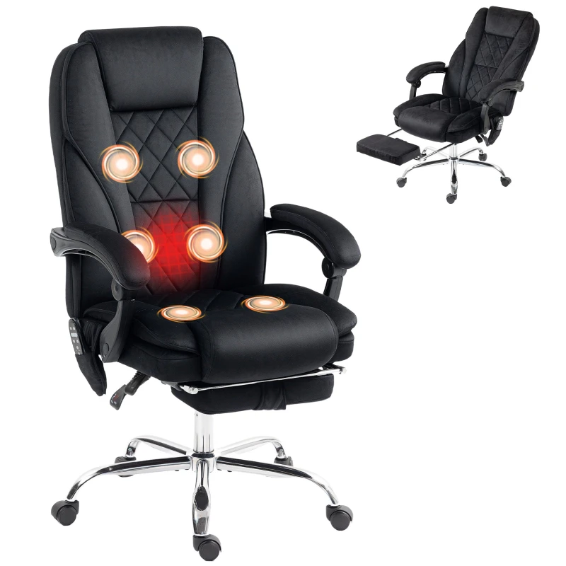 Heated Massage Office Chair — Ergonomic Reclining Chair with Adjustable Height, Wired Remote, Retractable Footrest, 360° Swivel — Black