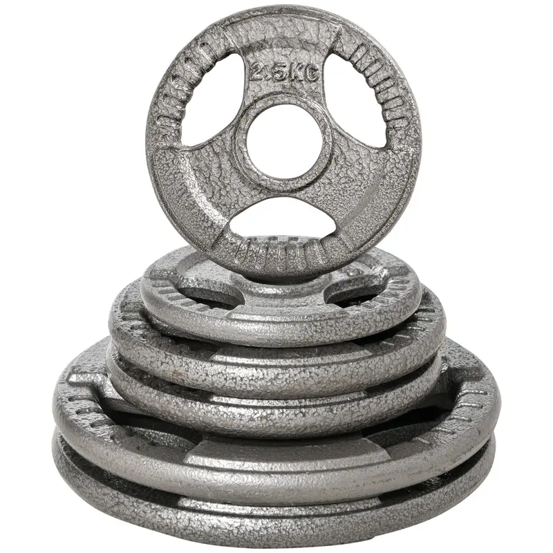 Set of 6 Steel Weight Plates Total of 35 kg 2x10?kg 2x5?kg 2x2.5?kg Olympic Plates with Central Hole of ?54 mm for Home Gym Training Silver