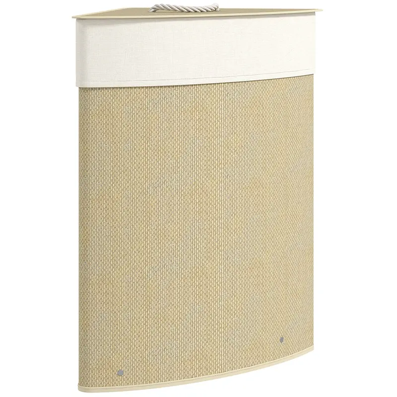 Bamboo Laundry Hamper 55 L – Triangle Corner Design with Removable Washable Liner, Lid & Handle, 35 x 35 x 60 cm (13.8 x 13.8 x 23.6 in), Natural