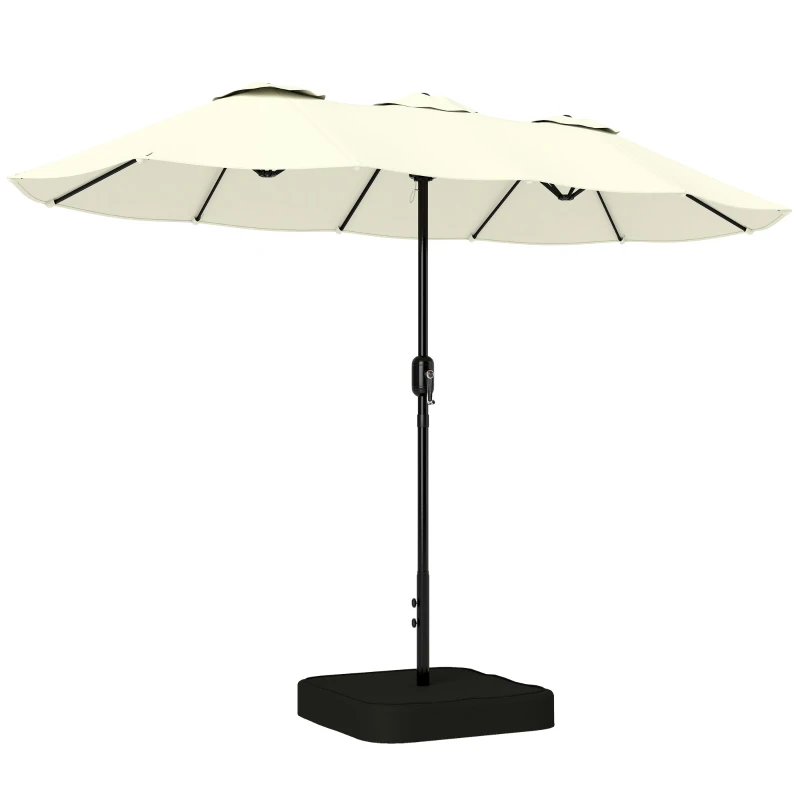Double-Sided Garden Parasol 3 x 1.5 m (approx. 10' x 5') with Metal Base & Sandbags, UPF 50+, Crank, 12 Ribs, Cover Included — Beige