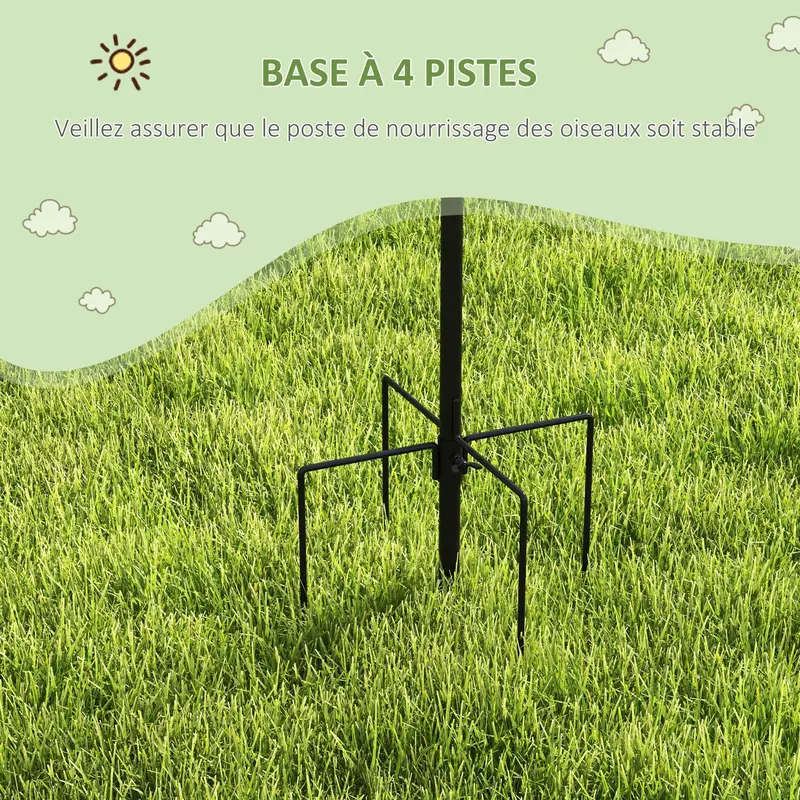 Station de Nourrissage pour Oiseaux PawHut avec Support à 6 Crochets et 4 Mangeoires Suspendues pour Cacahuètes, Graines et Boules de Graisse - Noir