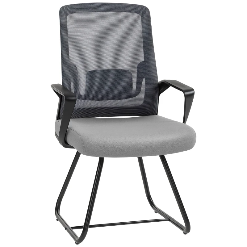 Non-Wheeled Office Chair for Waiting Rooms & Conference Rooms with Lumbar Support and Armrests, Breathable Mesh Fabric, Ergonomic Guest Chair, Black