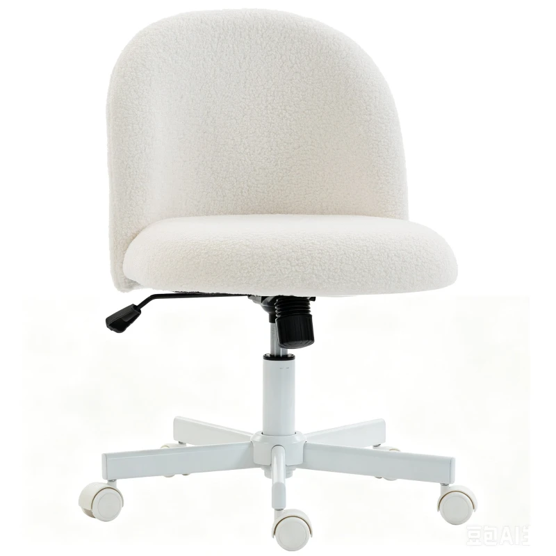 Sherpa Swivel Desk Chair – Armless Padded Office Chair with Adjustable Height & Rocking Function, Supports 265 lb (Cream)
