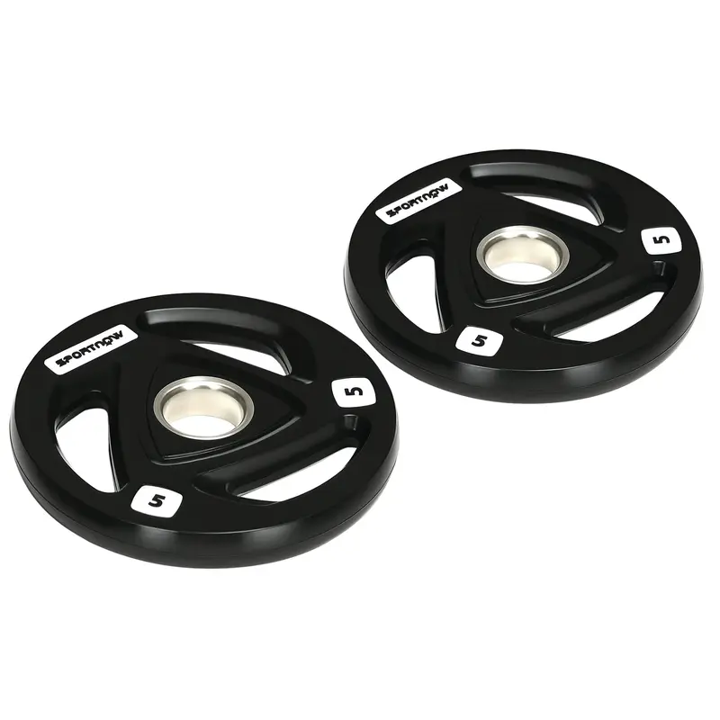 SPORTNOW Set of 2 Cast Iron Weight Plates ?24x3.5 cm 5 kg Rubber Coated Weight Plates with 5 cm Hole for Barbell or Dumbbells Fitness in Home Gym Black