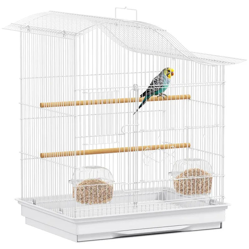 Bird Cage Aviary with 4 Doors, 2 Perches, Sliding Tray for Lovebirds, Parakeets & Finches — 18.7 x 14.2 x 21.5 in (47.5 x 36 x 54.5 cm), White