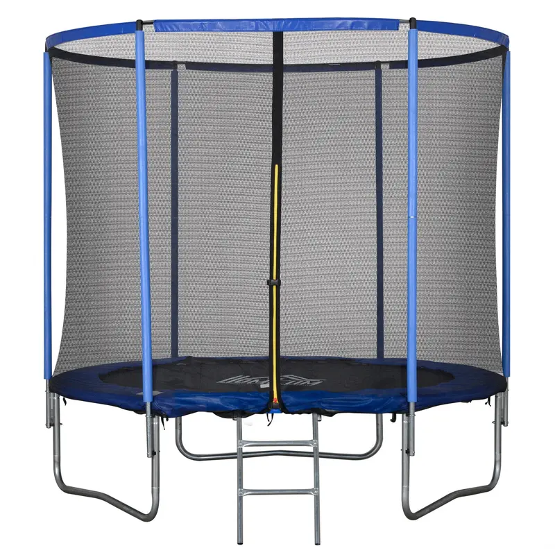 Outdoor Trampoline, Elastic Mat for Children and Adults for Garden with Safety Net, Ladder, and Padded Edge, Garden and Home Games, ?244x240cm, Blue and Black