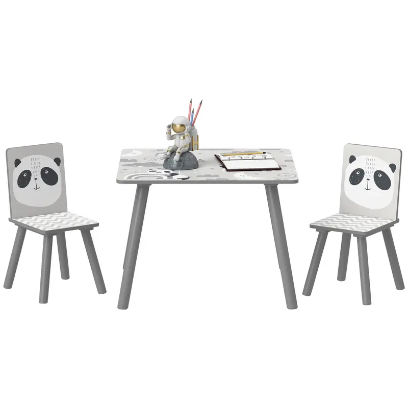 ZONEKIZ Children's 3-Piece Table and Chairs Set Children's Table with 2 Chairs Activity Furniture Set for Kids 3-8 Years for Bedroom Playroom Gray and White