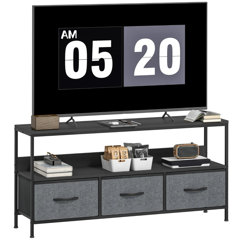TV Stand for TVs up to 55" with 3 Foldable Fabric Drawers and Shelf, TV Cabinet for Living Room and Bedroom, 47.2 x 11.4 x 22 in (120 x 29 x 56 cm), Black