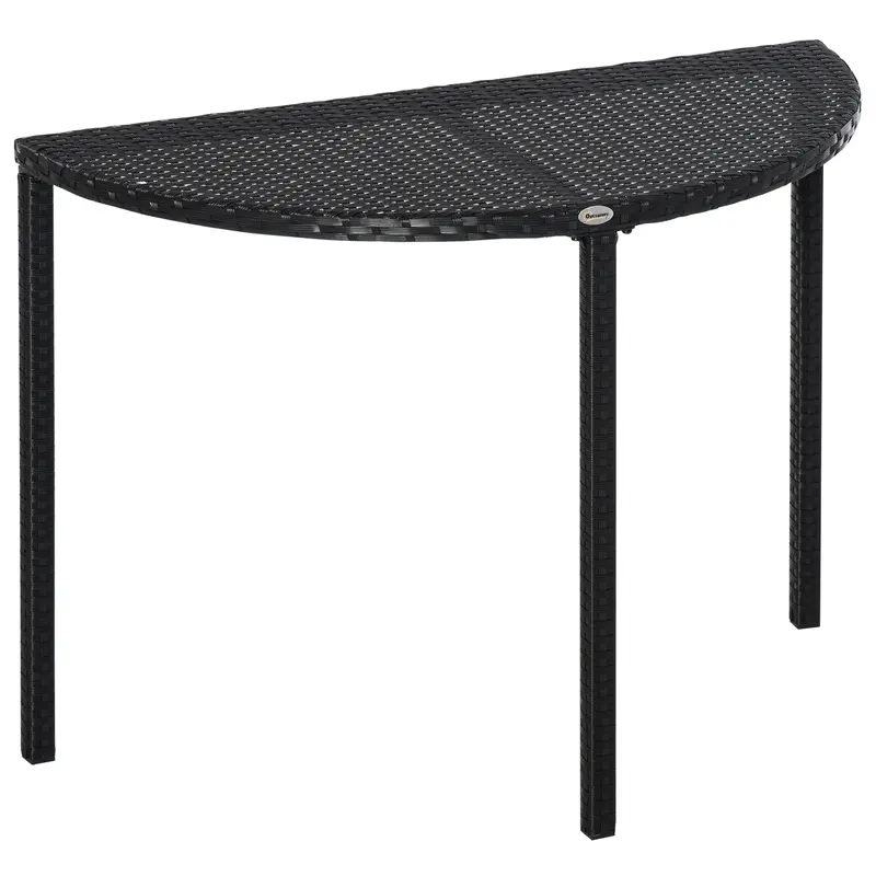 Table de balcon Outsunny - Table de jardin semi-circulaire en poly rotin et métal noir 100 x 50 x 74 cm