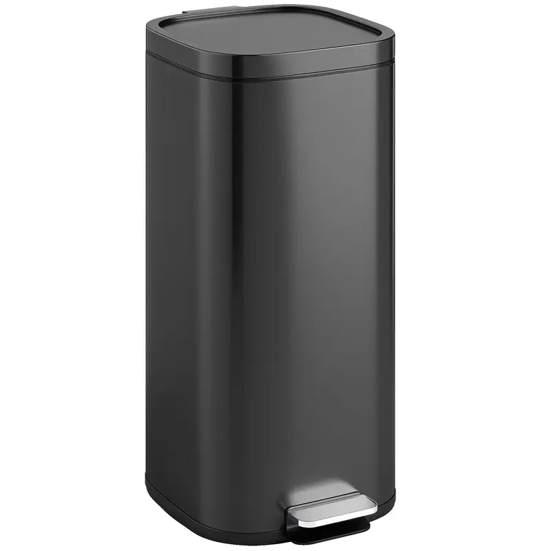 30 L Soft-Close Pedal Bin with Removable Inner Bucket, Hold-Open Function, Fingerprint-Resistant Metal Waste Bin for Kitchen, Home, Office - Black
