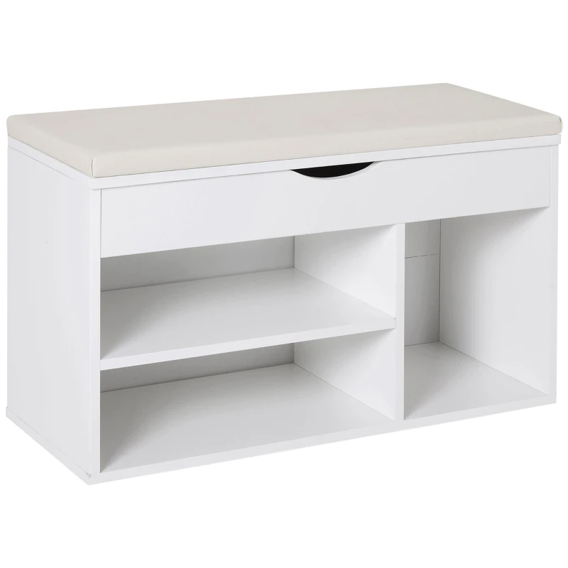 Entryway Shoe Bench, Slim Space-Saving Shoe Cabinet with Lift-Up Padded Seat and Open Shelves, 80×30×47 cm, White