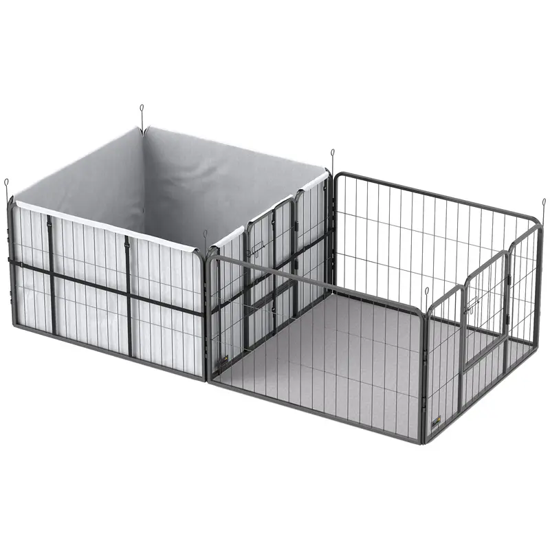 PawHut Parc de mise bas 7 panneaux & enclos pour chiots avec tapis lavable, 203 x 102 x 60 cm, noir (pour chiens petits/moyens)