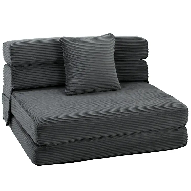 2-in-1 Folding Sleeper Chair — Foldable Sofa Bed with Corduroy Upholstery, Padded Folding Mattress, Guest Floor Chair for Bedroom & Living Room, 39.4 x 29.9 x 24.4 in, Dark Gray
