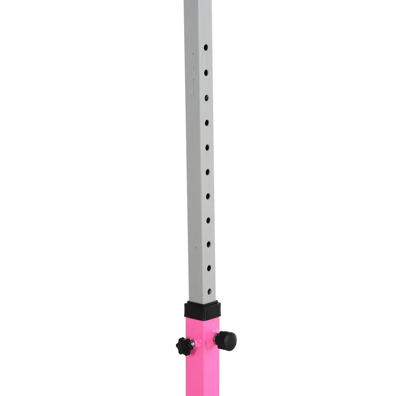 Barre de Gymnastique Fixe HOMCOM pour Enfants - Hauteur Ajustable de 92 à 150 cm - Acier Rose Bois de Hêtre Solide