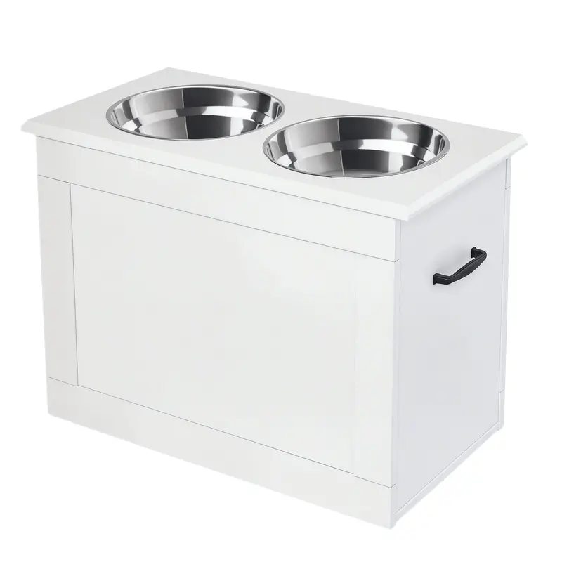 Station de Nourriture Élevée PawHut pour Chien avec Espace de Rangement et 2 Bols en Acier Inoxydable de 2000ml pour Chiens et Chats