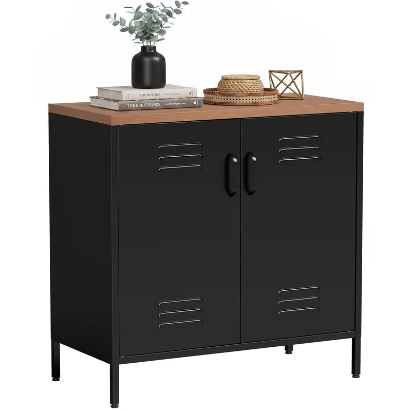 Industrial Metal Sideboard Cabinet with 2 Doors and Adjustable Shelf, Sturdy Steel Legs, for Kitchen, Bedroom & Office — 31.5" W x 15.7" D x 31.5" H (80 x 40 x 80 cm), Black