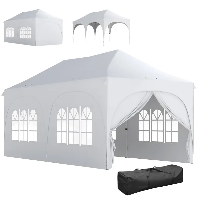 3x6m Pop Up Gazebo with Sidewalls, Waterproof Party Tent Marquee with Adjustable Height, UPF30+ Outdoor Event Shelter for Garden Wedding BBQ White