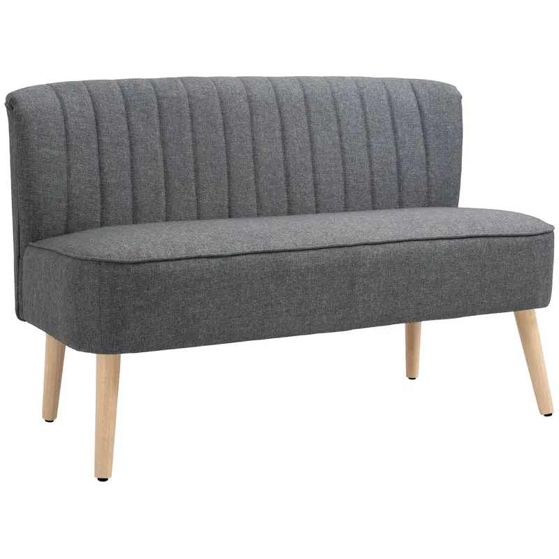 2-Seater Loveseat — Small Linen-Look Upholstered Sofa for Living Room, Bedroom, Small Spaces, Gray (46.1" x 22.2" x 30.3")