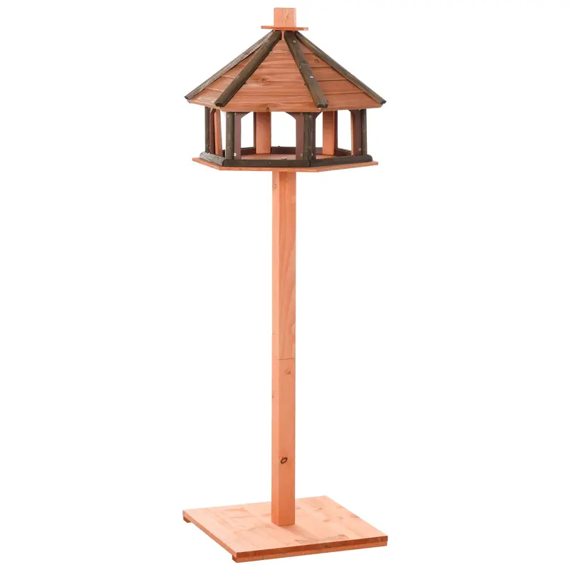 Birdhouse with Stand Weatherproof Bird Feeder House with Weatherproof Roof Wooden Bird Feeder for Wild Birds ?52 x 130H cm Natural