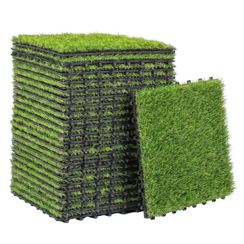 Outsunny Gazon Synthétique 22 pcs — Dalles emboîtables 30 x 30 cm, hauteur de fibres 25 mm, drainage intégré — Vert